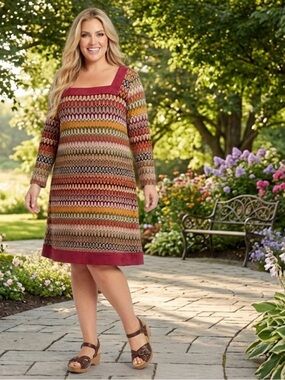 Sandra Darren Women's Multicolor 3/4 Sleeve  A-Line Dress Size 18